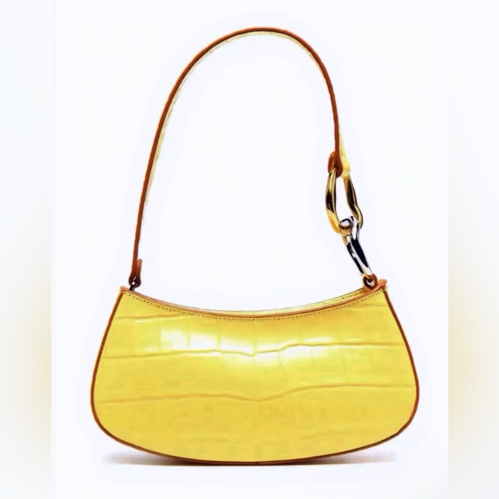 Staud Yellow Croc-Effect Shoulder Bag - Stylish Everyday Carry